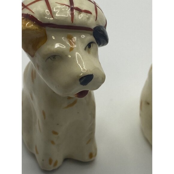 Vintage Ceramic Dog Salt & Pepper Shakers With Plaid Caps occupied Japan - Picture 12 of 13